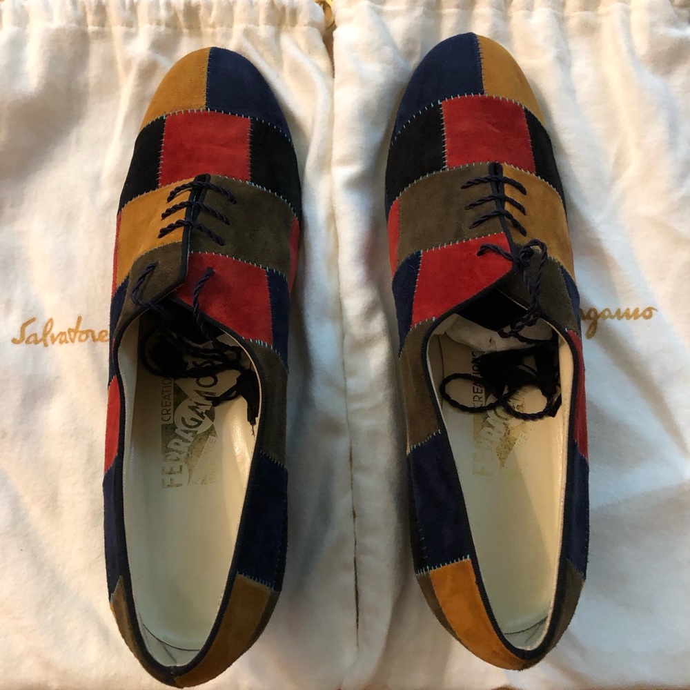 Ferragamo Multi-Color Patchwork Suede Wedge Oxfords - Women - Picture 3 of 6